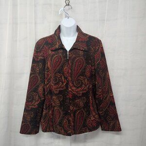 Vintage Counterparts Red Jacket Blazer Shacket Paisley Goth Boho Retro Zip 16